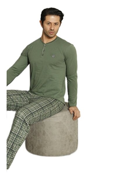 bipamuk Regal Mode Men's Long Sleeve Three Button Pajama Set M/Xxl