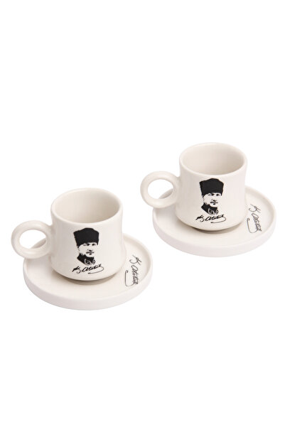 Gezdikçe Bilelim Ataturk Themed Set of 2 Handmade Ceramic Coffee Cups, Coffee Cup, Hand Made