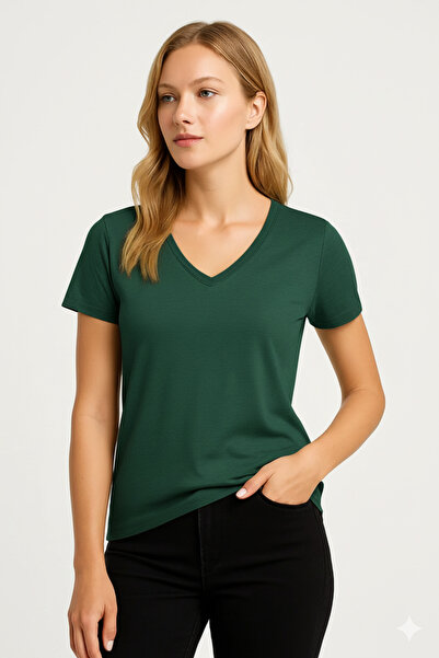 PROLET Tricou pentru femei cu decolteu în V basic – Limited Color Drop