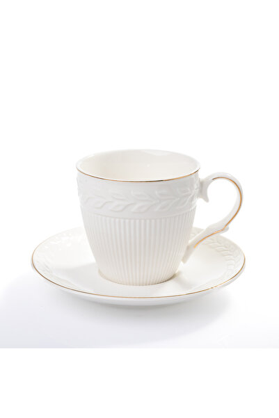 Eom Set 6 Porcelain Cups Premium 200 ml with Saucers – Leaf & Lines Model