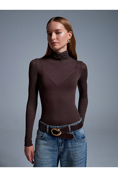 BE CHİC Γυναικεία μπλούζα με λαιμόκοψη με διάφανο κασμίρ, απλή βασική μπλούζα M9613