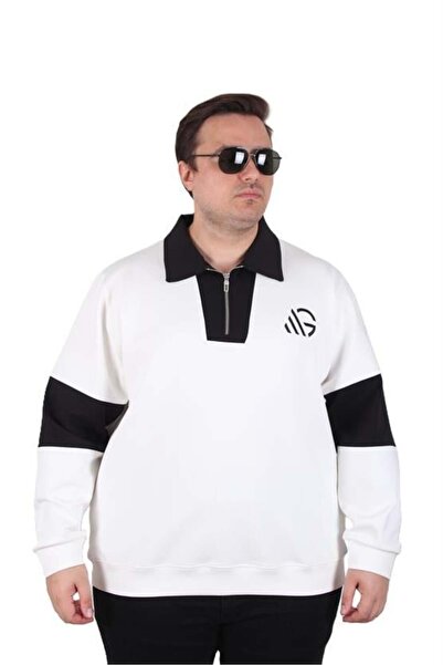 Starbattal Large Size Polo Neck Zippered Sweat Double Face 25709 Beige