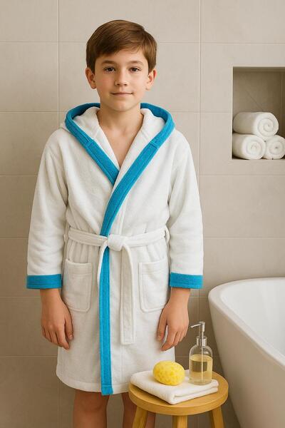 LUNGA VİTA رداء حمام للأطفال والمراهقين مقاس 10-14 سنة حواف أسطوانية رداء حمام