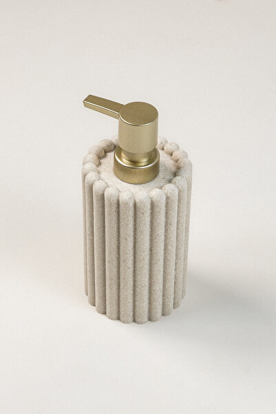 GENGSİ Meturas Cream Polyresin Liquid Soap Dispenser | Modern Striped Design 375 ml Bathroom Accessory 7.5 X 18 cm
