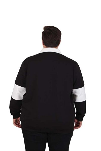 Starbattal Large Size Polo Neck Zippered Sweat Double Face 25709 Black