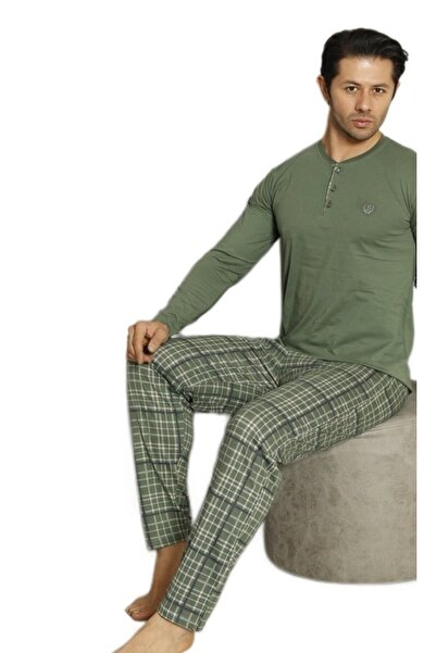 bipamuk Regal Mode Men's Long Sleeve Three Button Pajama Set M/Xxl