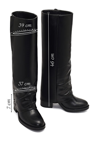 Derimod Women's Black Thick Heeled Leather Boots 25Wfd185918