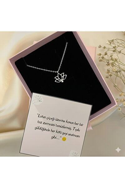 Lovera Jewellery 925 Ayar Gümüş Tek Taş Lotus Çiçeği Kadın Kolye | Minimal Za...