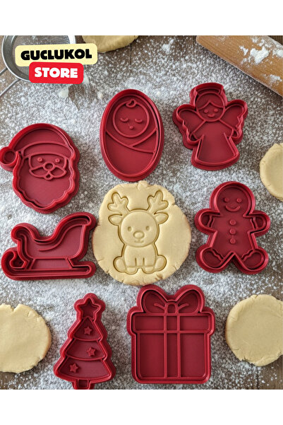 GÜÇLÜKOL مجموعة قوالب بسكويت عيد الميلاد مكونة من 8 قطع مع أشكال سانتا كلوز والغزلان والشجرة لقطع العجين والعجينة