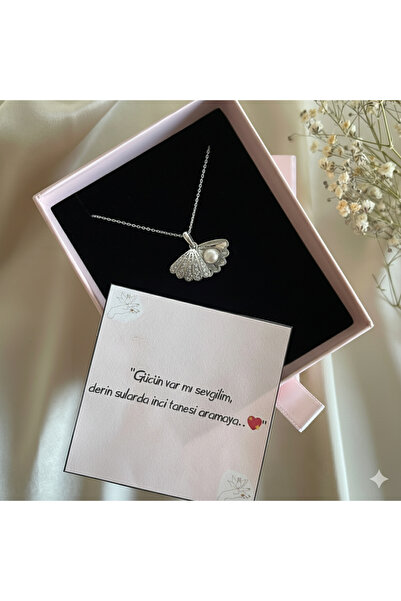 Lovera Jewellery 925 Ayar Gümüş Sertifikalı Beyaz Inci Taşlı Istiridye Kolye