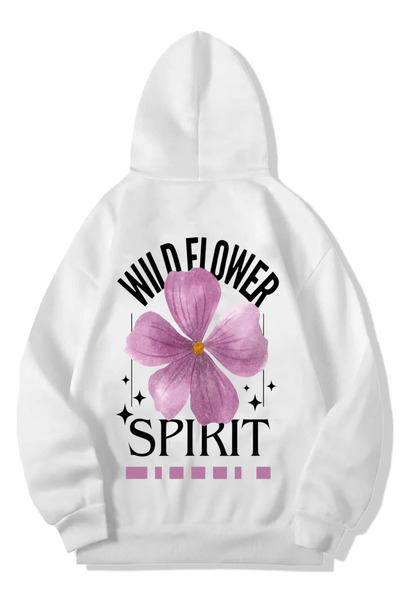 Rivox Unisex White Hooded Oversized Swetashirt Wildflower Printed Design