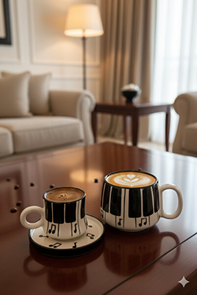 Gezdikçe Bilelim My Dear Self Series Piano Patterned, Handmade Ceramic and Mug Set, Mug, Hand Made