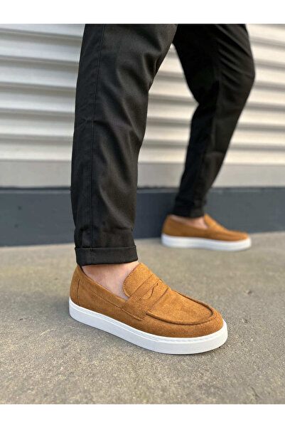 Mhoda Shoes JY180 Estilo X حذاء رجالي رياضي كلاسيكي بدون رباط من جلد الغزال SBT - أسمر ضارب للصفرة