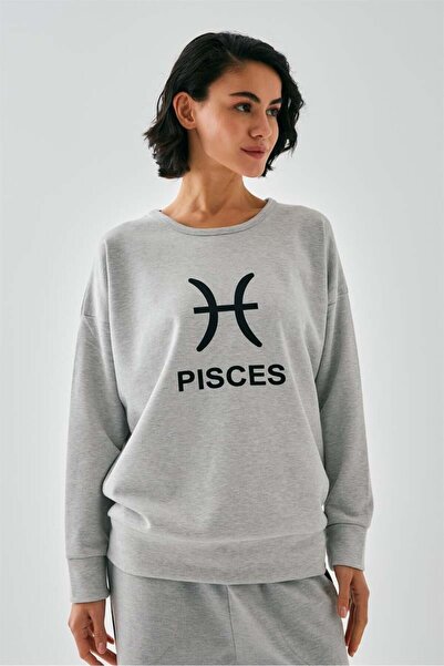 modaserdem Mdsrdm Women's Gray Pisces Oversized 2 Thread Tracksuit Home Wear Set