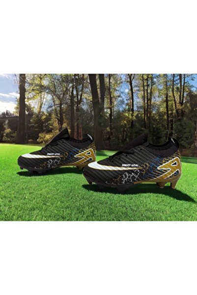 sinmm Boys' Football Cleats with Socks, Turf Field Gear, Soccer Sports Shoes (Black-Gold Color)--Filet-Garson