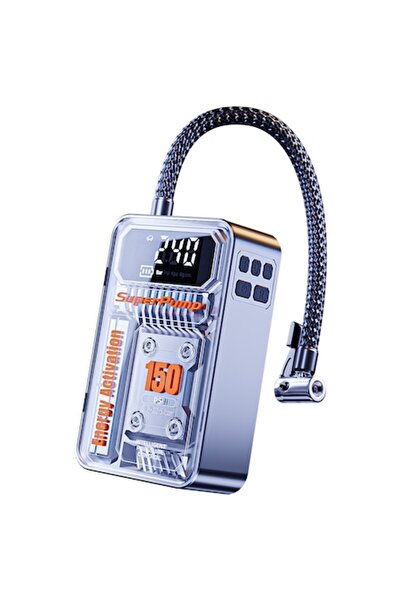 suitu Portable Air Compressor, 7.4V, LCD, Auto-Stop, Emergency Light, 150 PSI, Black