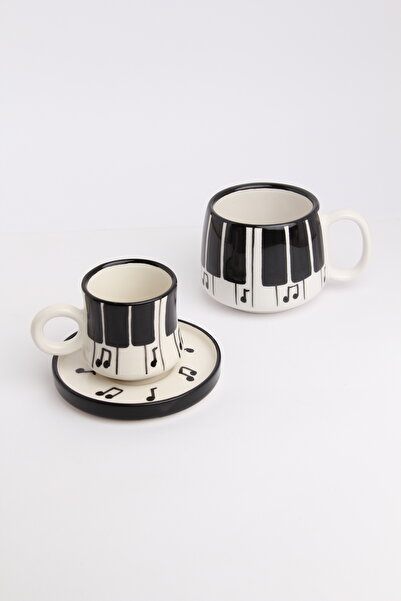 Gezdikçe Bilelim My Dear Self Series Piano Patterned, Handmade Ceramic and Mug Set, Mug, Hand Made