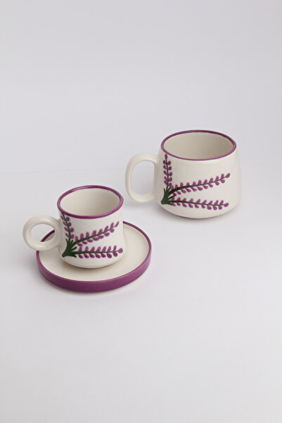 Gezdikçe Bilelim My Dear Self Series Lavender Patterned, Handmade Ceramic and Mug Set, Mug, Hand Made