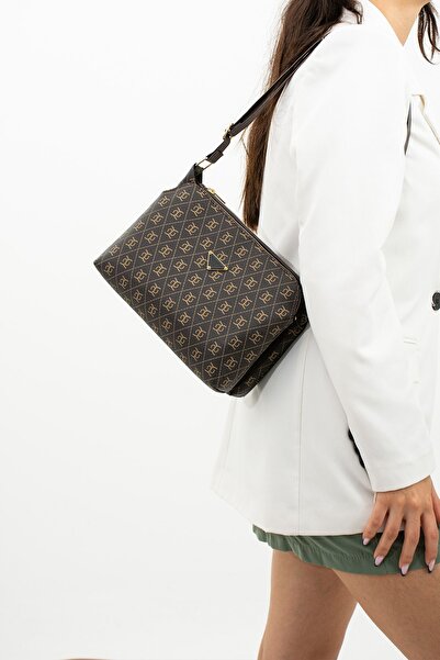 mugalas Brown Patterned Garnished Three-Compartment Adjustable Long Strap Women's Shoulder Bag