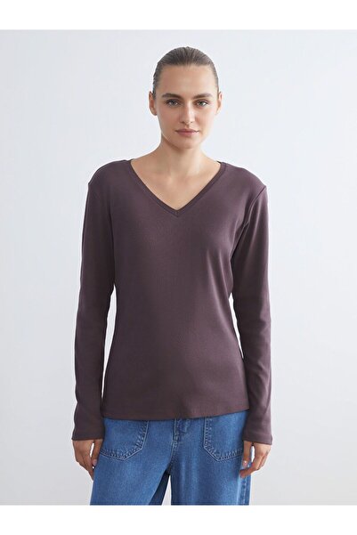 LC Waikiki LCWAIKIKI Basic V Yaka Uzun Kollu Kadın Tişört
