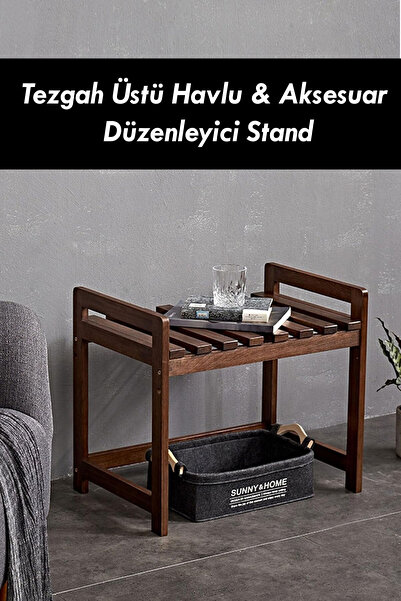 Moola Ahşap Banyo Rafı , Tezgah Üstü Havlu & Aksesuar Düzenleyici Stand , Dek...