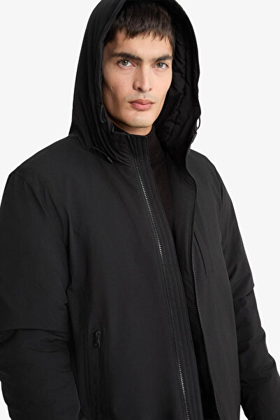 DeFacto Water Repellent Regular Fit K Hooded Zippered Pocket Black Men's Coat A2620Ax/Bk27