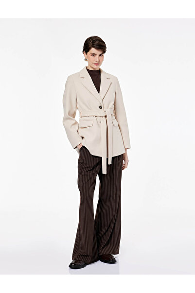 Koton Long Sleeve Cashmere Jacket with Pockets, Buttoned Belt Detail