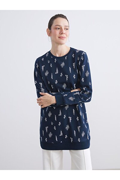LC Waikiki LCW ECO Bisiklet Yaka Çiçekli Kadın Sweatshirt Tunik
