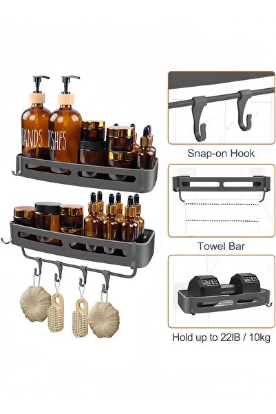 Generic حامل دش، رف حمام، منظم دش حمام، مقاوم للصدأ، مثبت على الحائط، عبوة من قطعتين