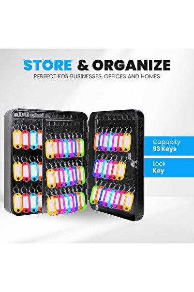RUBIK 93-Keys Metal Key Cabinet Wall-Mounted Lock Box RBKS-93SKW (Black)
