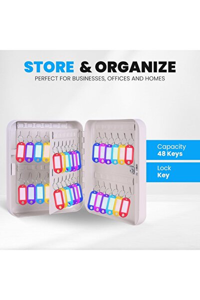 RUBIK 48-Key Metal Wall-Mounted Key Cabinet with Key Lock (White)