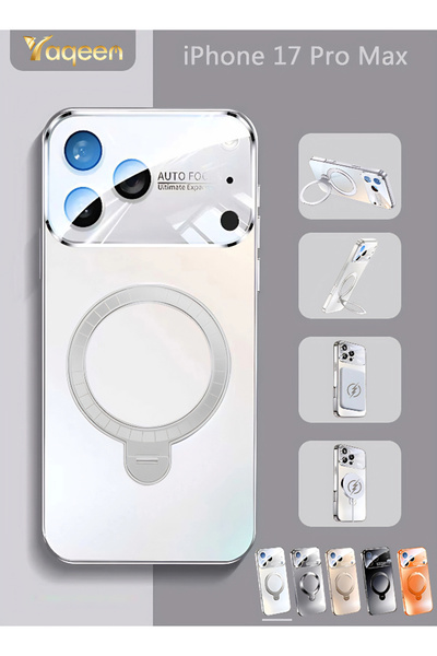 yaqeen iPhone 17 Pro Max case 360° rotating magnetic charge stand protective cover all-around protection