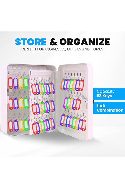 RUBIK 93-Keys Cabinet Metal Key Storage Safe Lock Box with Combination Lock (White)