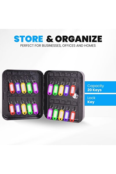 RUBIK 20-Keys Metal Key Cabinet Lock Box Wall-Mounted RBKS-20SKW (Black)