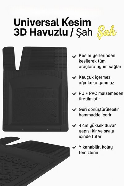 TROBUS Universal Kesim 3D Havuzlu Oto Paspas Takımı | 5 Parça | PU+PVC - Kokusuz ve Yıkanabilir