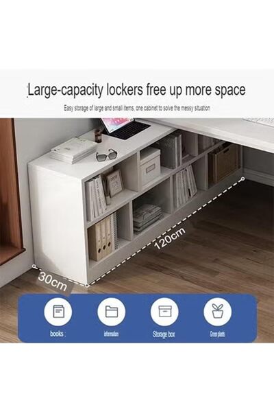 KEKE Compact Modern Computer Desk with Storage Shelf and Sturdy With Density Board White 120*120*75cm