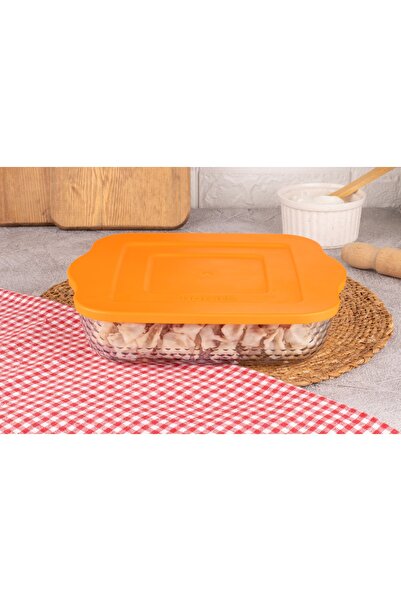 Borart Turuncu Plastik Kapaklı Büyük Petek Desenli Kare Tepsi