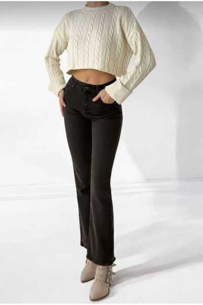 Eda Başak Atelier Paçası Püsküllü Likralı Mini Flare Jean Pantolon