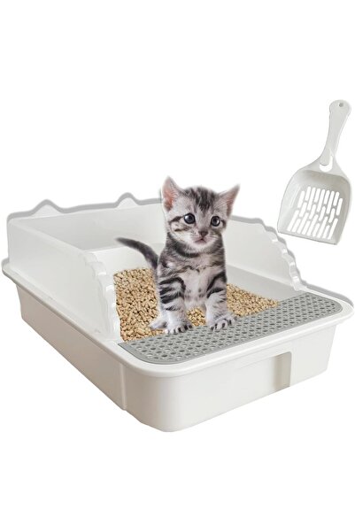 COOYA Splash-proof cat litter , kitten toilet with cat litter sieve spoon, semi-enclosed cat litter box