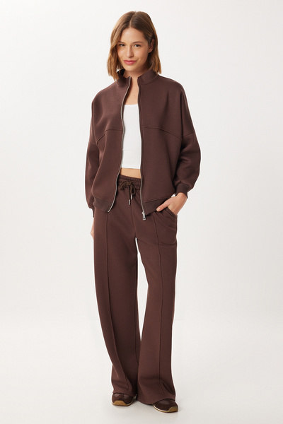 Lovelyİstanbul cu căptușeală din fleece din material subțire Set de sus și de jos cu fermoar LBY0021 MARO