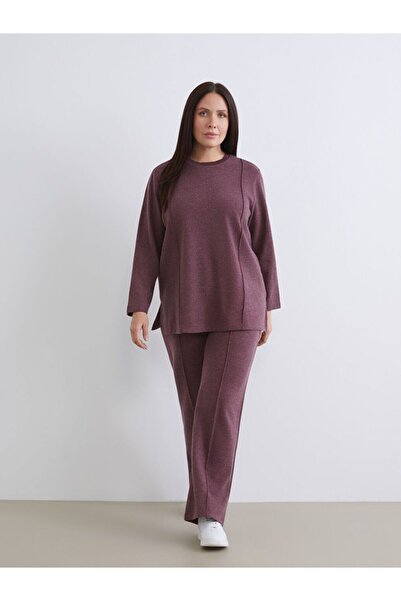LC Waikiki Lcw Modest Burgundy Plus Size Elastic Waist Women's Sweatpants
