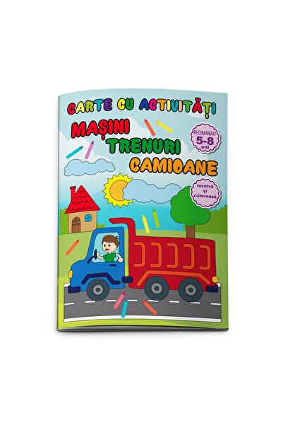 Libra Caiet de colorat și activități - MAȘINI-TRENURI-CAMIOANE 5-8 ANI, A4 24...