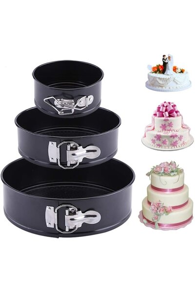 Realsunny Set of 3 baking pans, round, removable base, 10/18/23 cm, black