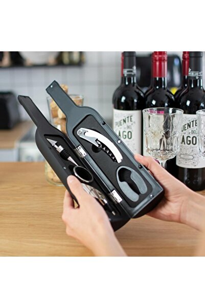 OEM Wine Accessory Set - Wine Bottle Shaped, Stainless Steel, 5 Pieces