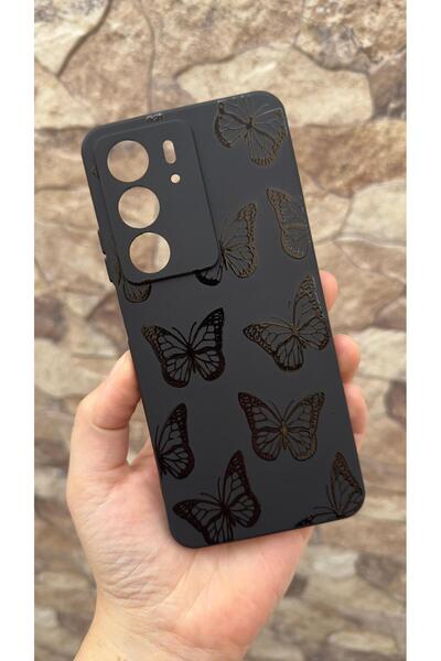 Vip Case Realme C75 Compatible Black Butterfly Patterned Silicone Shock-Absorbing Classic Protective Rubber Case 277