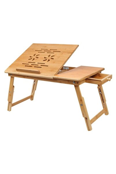 Karll Masă Laptop Pliabilă, Reglabilă, din Bambus, 55x35x33 cm