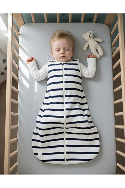 PAMUK HANIM Fiber-Free 1.0 Tog Bag Girl Boy Baby-Child Double-Layer Cotton Combed Cotton Sleeping Bag/ Striped