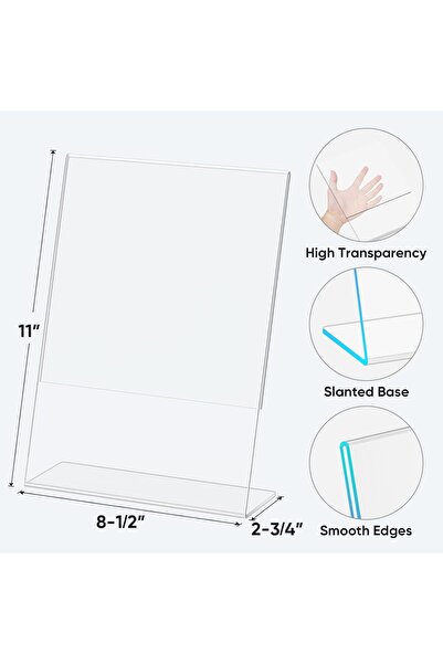 Slasa 6 Pack L Shape Acrylic Sign Holder 8.5x11 Clear Plastic Display Stand for Office Store