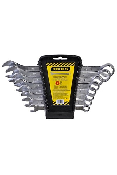 OEM Set of 8 Chrome-Vanadium Combination Wrenches with Ergonomic Holder, 8–19 mm