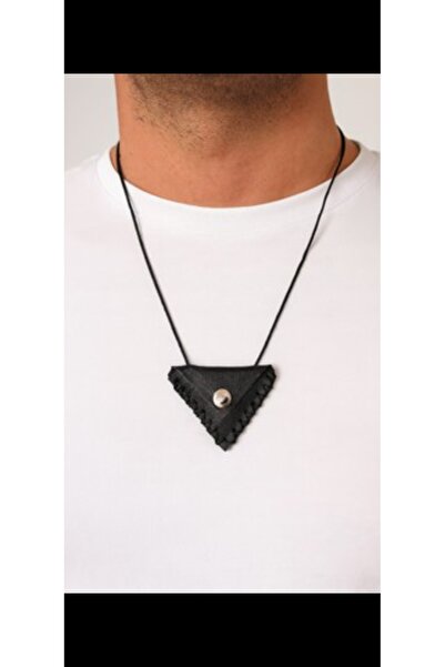 MODA777 Cevşen Dualı üçgen kolye muska hakiki deri çıtçıtlı el yazılmış